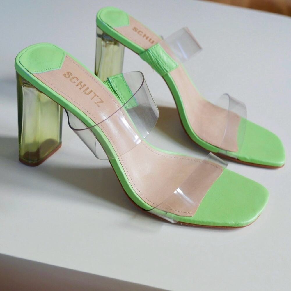 Schutz New Ariella Acrylic Sandal Fairy-Core Green Lucite Heel US 10 - Picture 2 of 14
